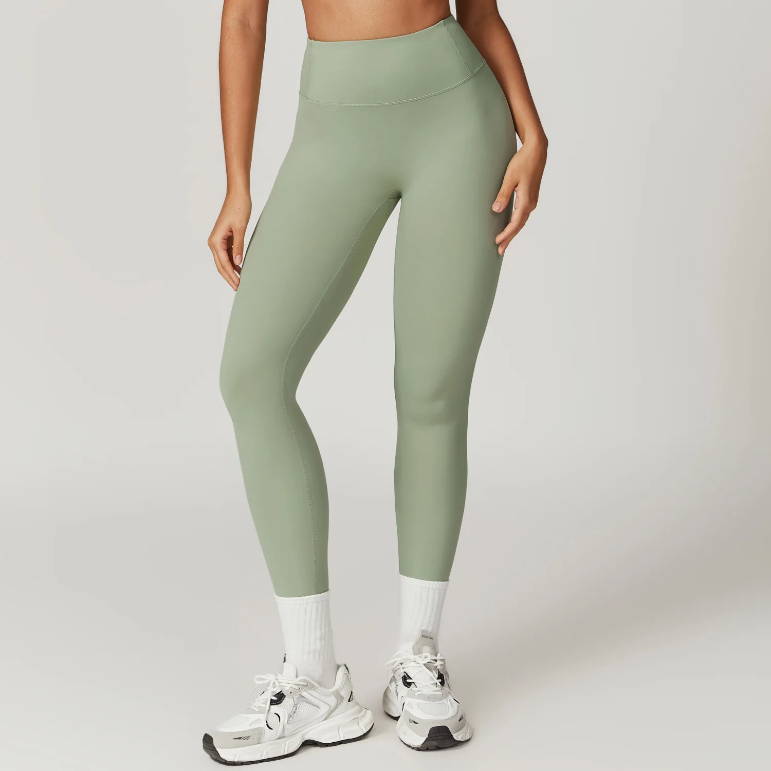 Legginsy do jogi wysokim stanem Push Up sportowe fitness Beżowy