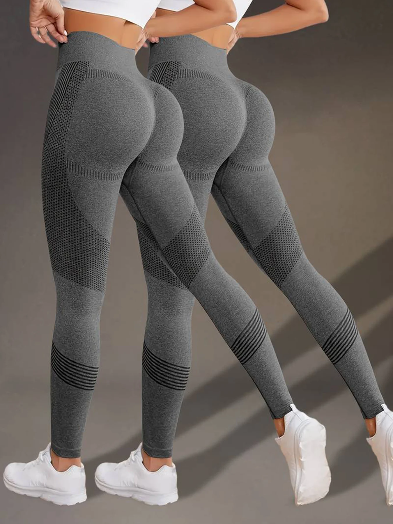 Legginsy damskie do jogi z efektem push-up i wysokim stanem Szary