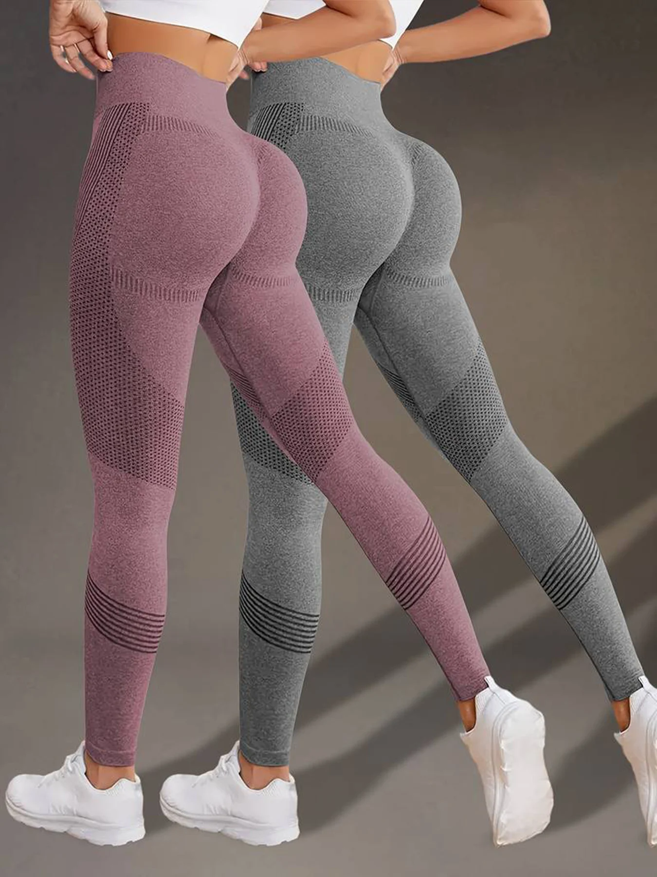 Legginsy damskie do jogi z efektem push-up i wysokim stanem Fioletowy