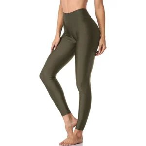 Legginsy kąpielowe z wysokim stanem do pływania Armijna zieleń