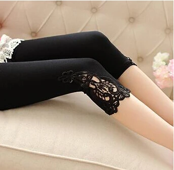 Legginsy koronkowe capri 3/4 w dużych rozmiarach do 7XL Czarny