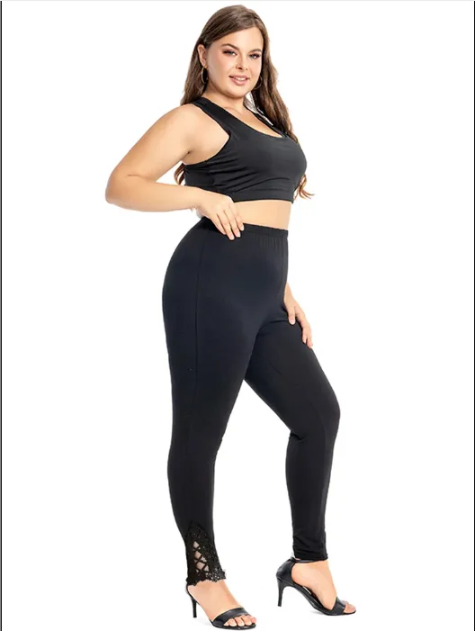 Legginsy koronkowe capri 3/4 w dużych rozmiarach do 7XL żółty