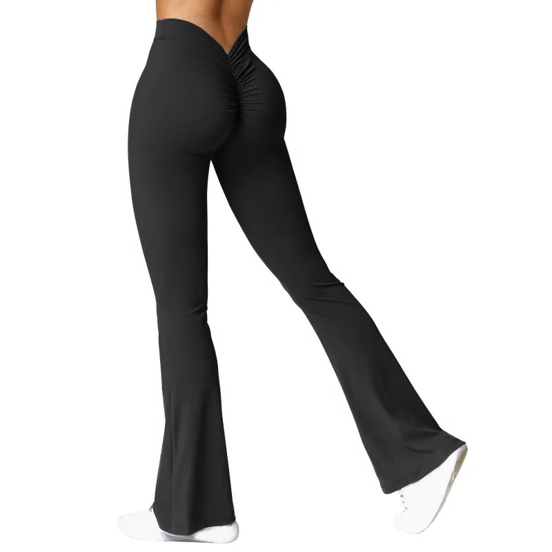 Legginsy mikro-prążek V-back Push Up z wysokim stanem Czarny