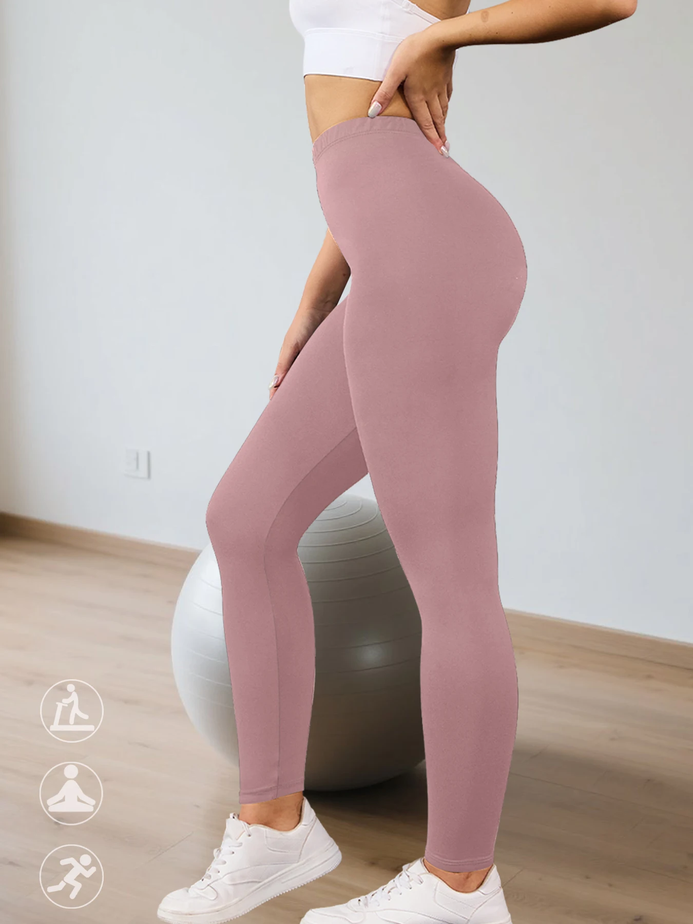 Legginsy damskie o niskim stanie elastyczne na co dzień Różowy