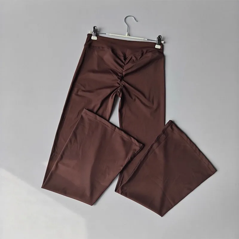 Legginsy z rozszerzoną nogawką, krzyżowany wzór, wysoki stan, modelujące brzuch Brązowy