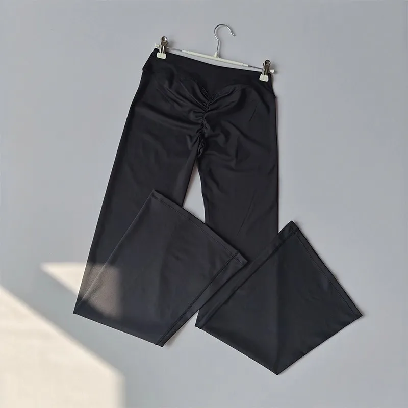 Legginsy z rozszerzoną nogawką, krzyżowany wzór, wysoki stan, modelujące brzuch Czarny