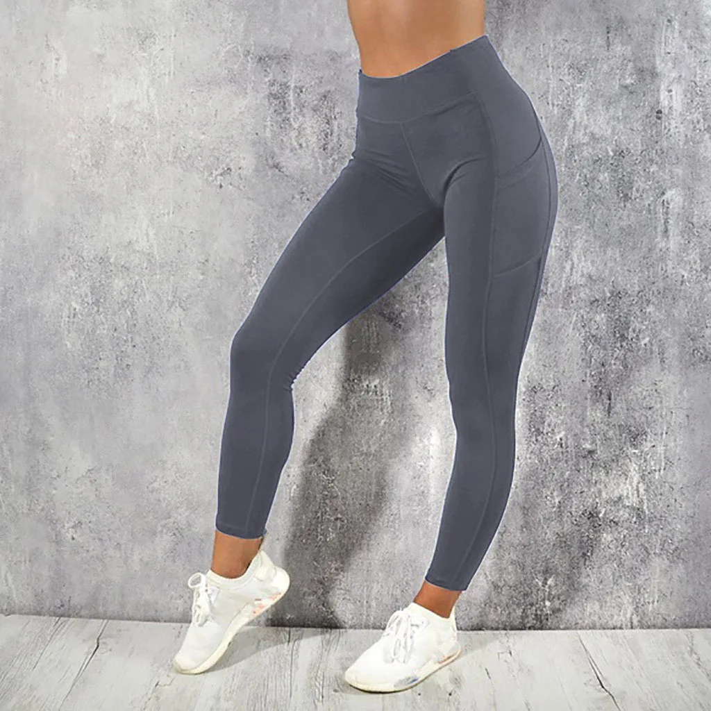 Legginsy sportowe z kieszenią i wysokim stanem modelujące Ciemnoszary