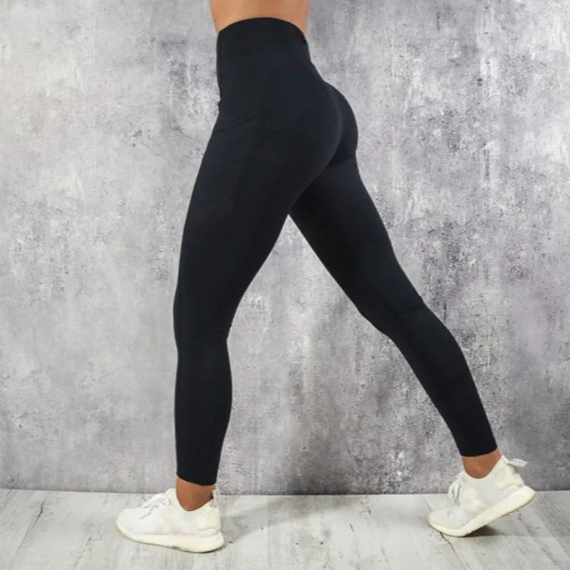 Legginsy sportowe z kieszenią i wysokim stanem modelujące Czarny