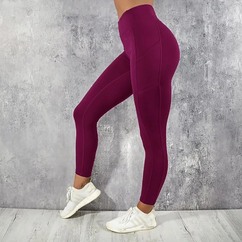 Legginsy sportowe z kieszenią i wysokim stanem modelujące Czerwony