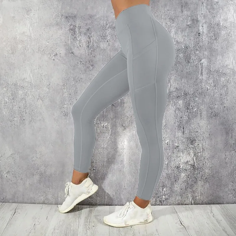 Legginsy sportowe z kieszenią i wysokim stanem modelujące Szary