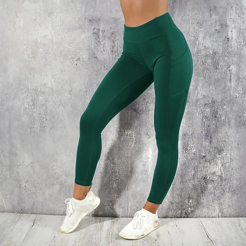Legginsy sportowe z kieszenią i wysokim stanem modelujące Zielony