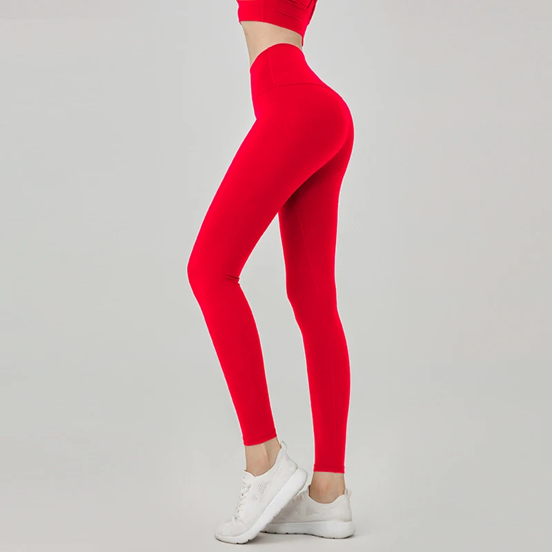 Legginsy sportowe z wysokim stanem, efekt drugiej skóry, oddychające żółty miłorzęb