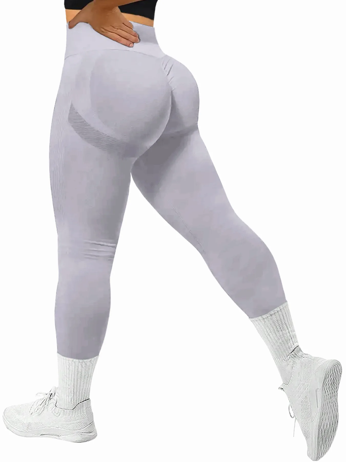 Legginsy sportowe damskie wyszczuplające na siłownię jednolite Srebrny