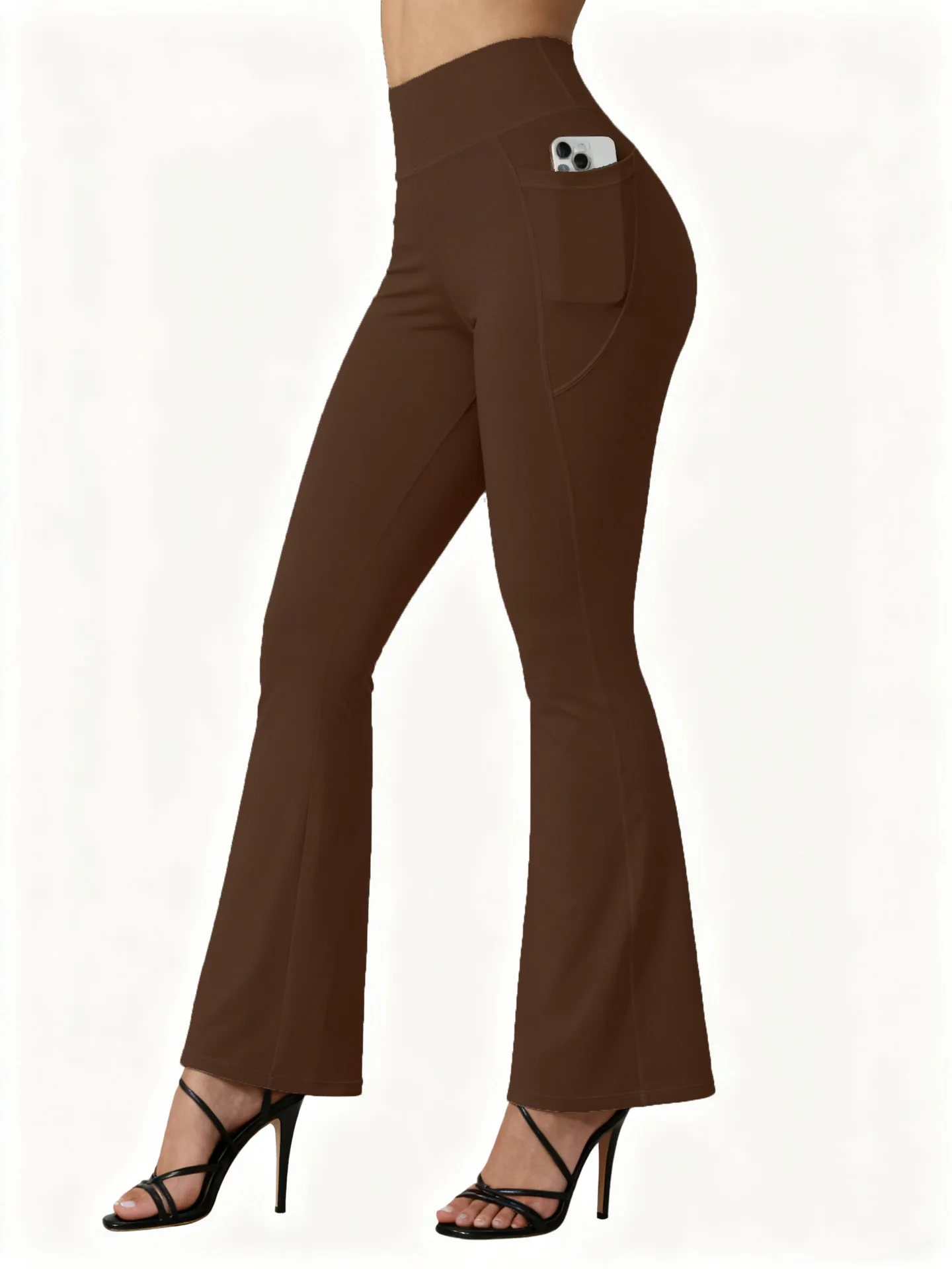 Legginsy z szerokimi nogawkami do jogi plus size z wysokim stanem Brązowy