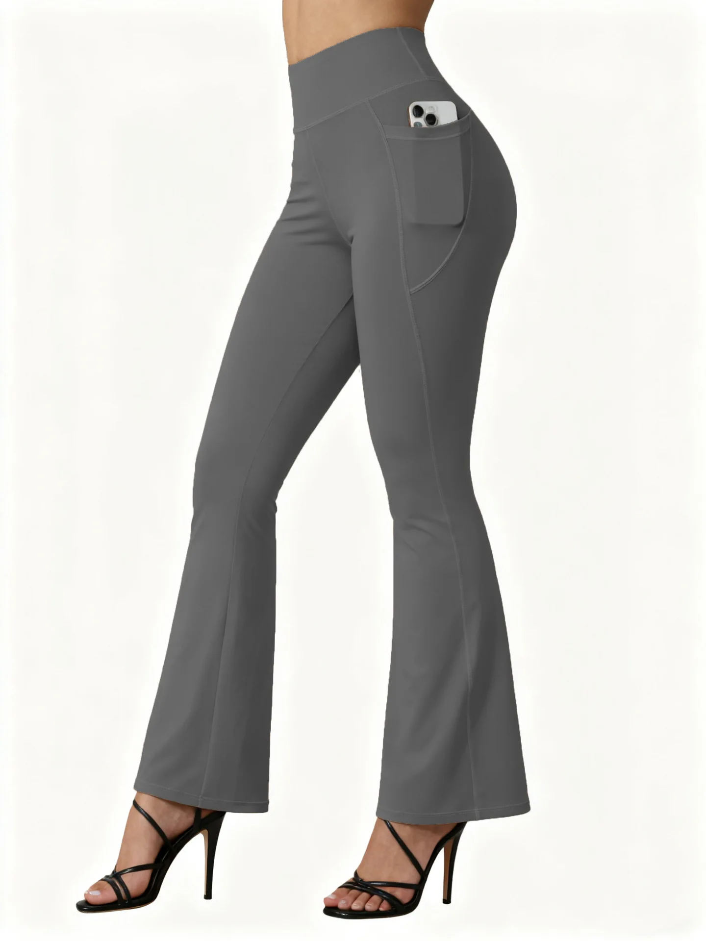 Legginsy z szerokimi nogawkami do jogi plus size z wysokim stanem Ciemnoszary