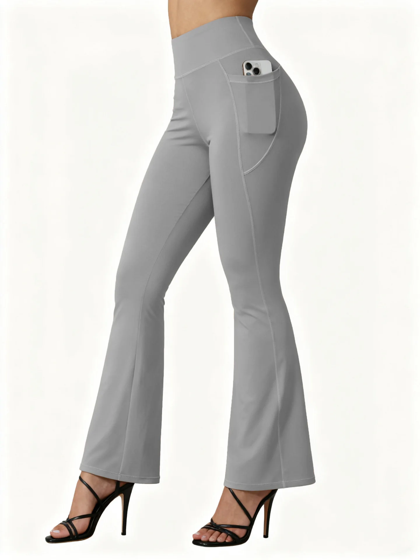 Legginsy z szerokimi nogawkami do jogi plus size z wysokim stanem Szary