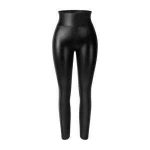 Legginsy ze sztucznej skóry push-up czarne seksowne Czarny