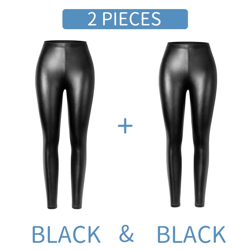 Legginsy ze sztucznej skóry push-up czarne seksowne Niebieski
