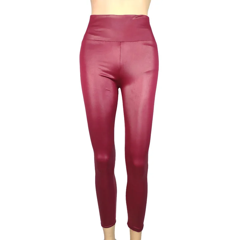Legginsy ze sztucznej skóry z wysokim stanem Burgundia