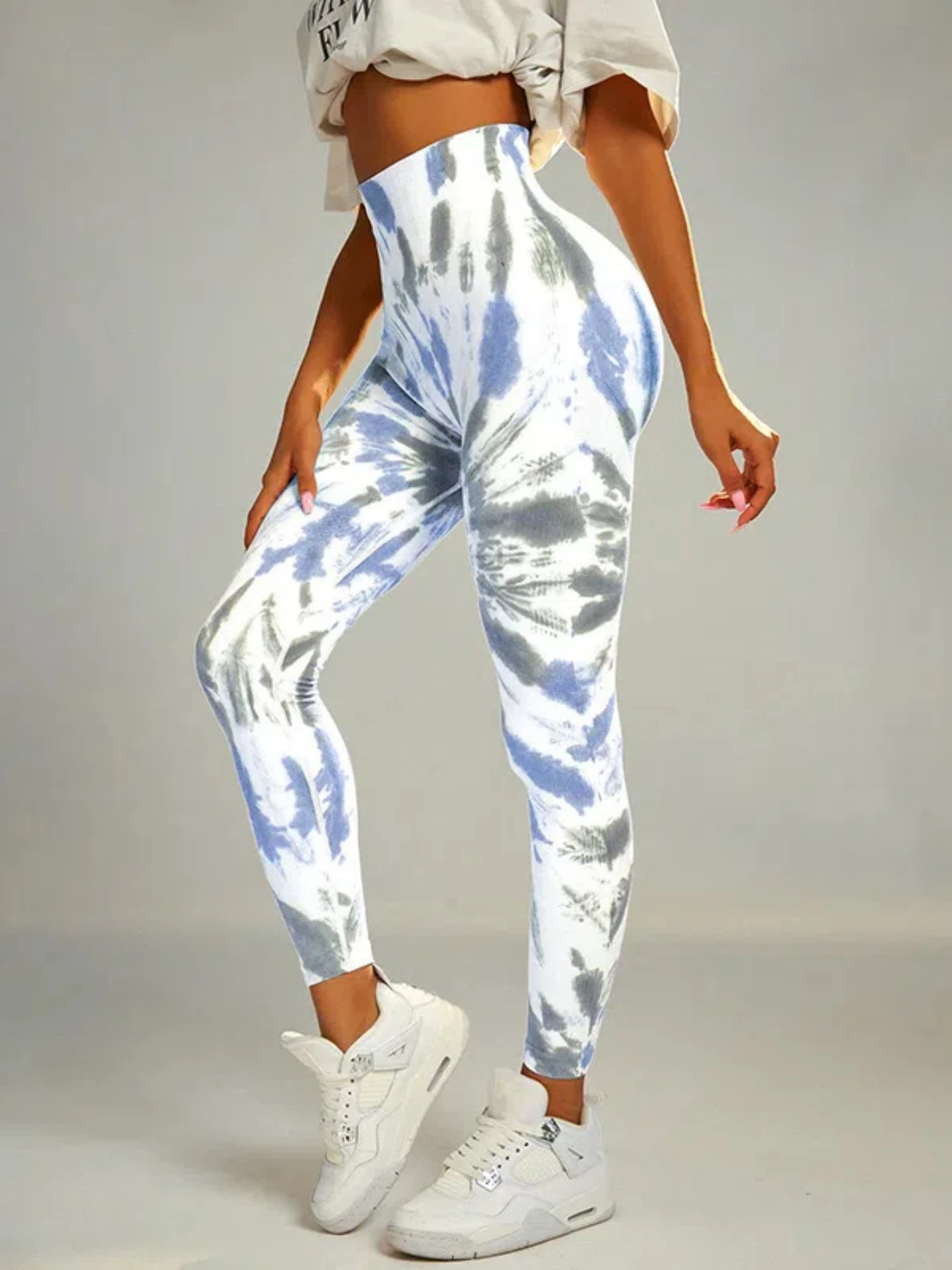 Legginsy tie-dye bezszwowe Push Up do jogi damskie Niebieski