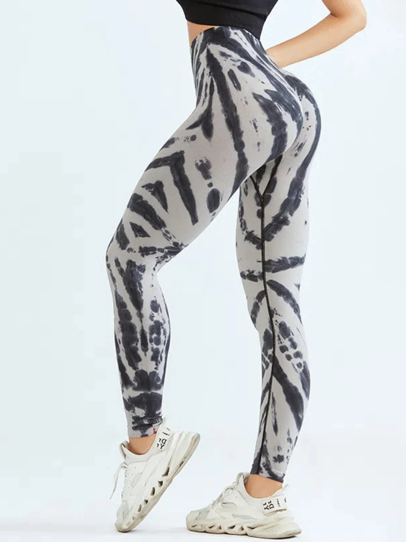Legginsy tie-dye bezszwowe Push Up do jogi damskie Szary