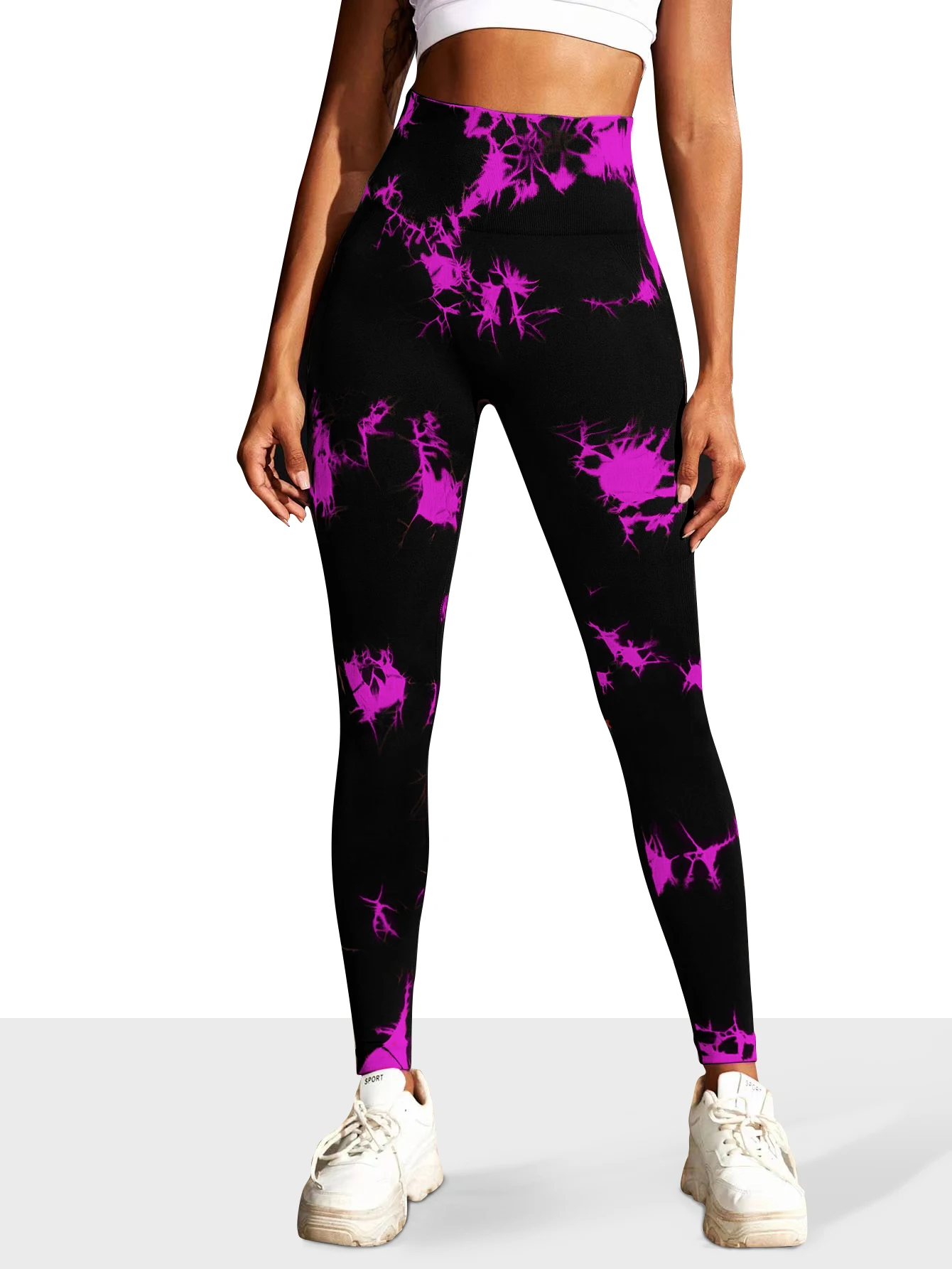 Legginsy tie-dye bezszwowe damskie na siłownię i fitness Azure