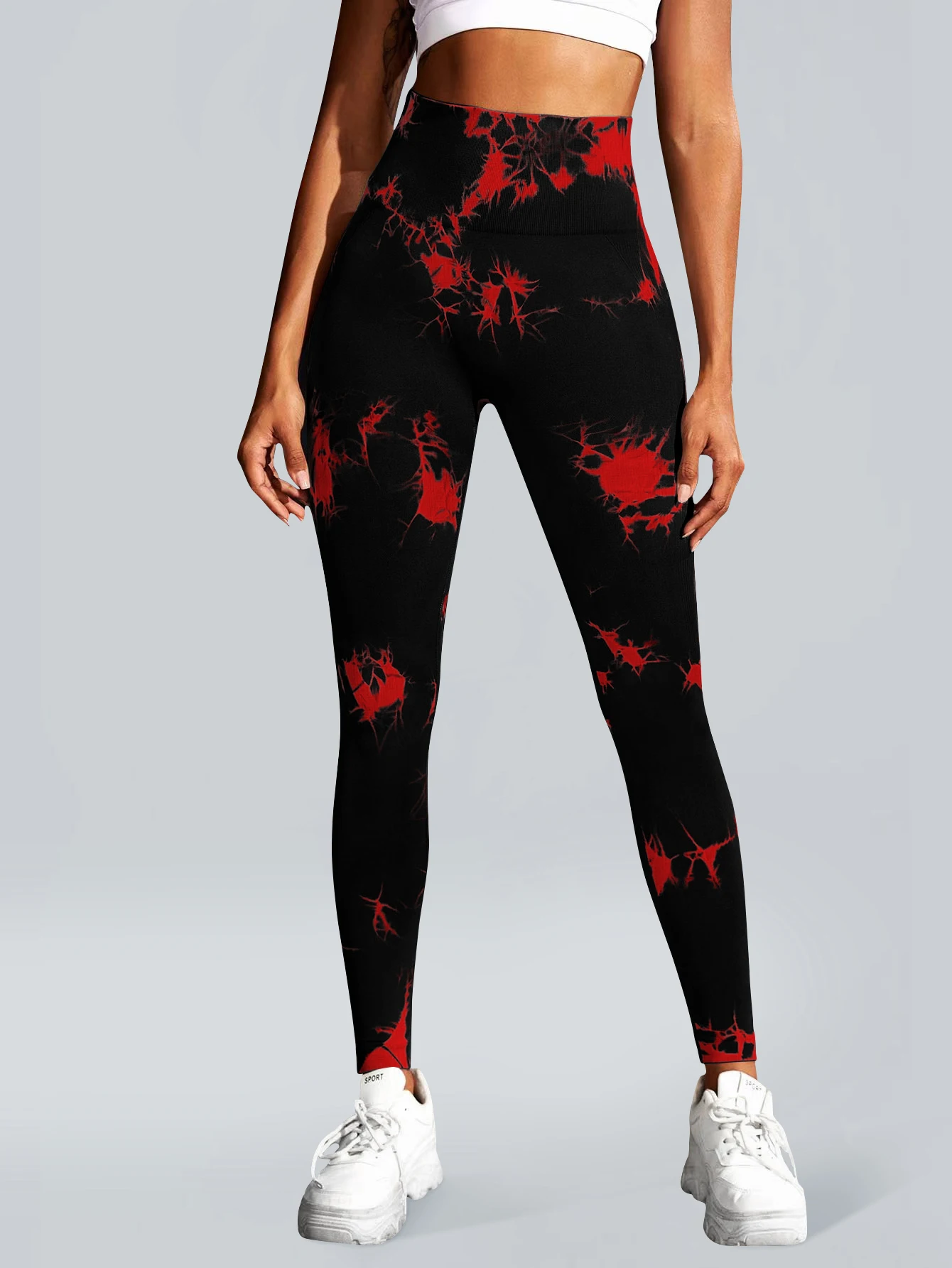 Legginsy tie-dye bezszwowe damskie na siłownię i fitness Brzoskwiniowy rumieniec