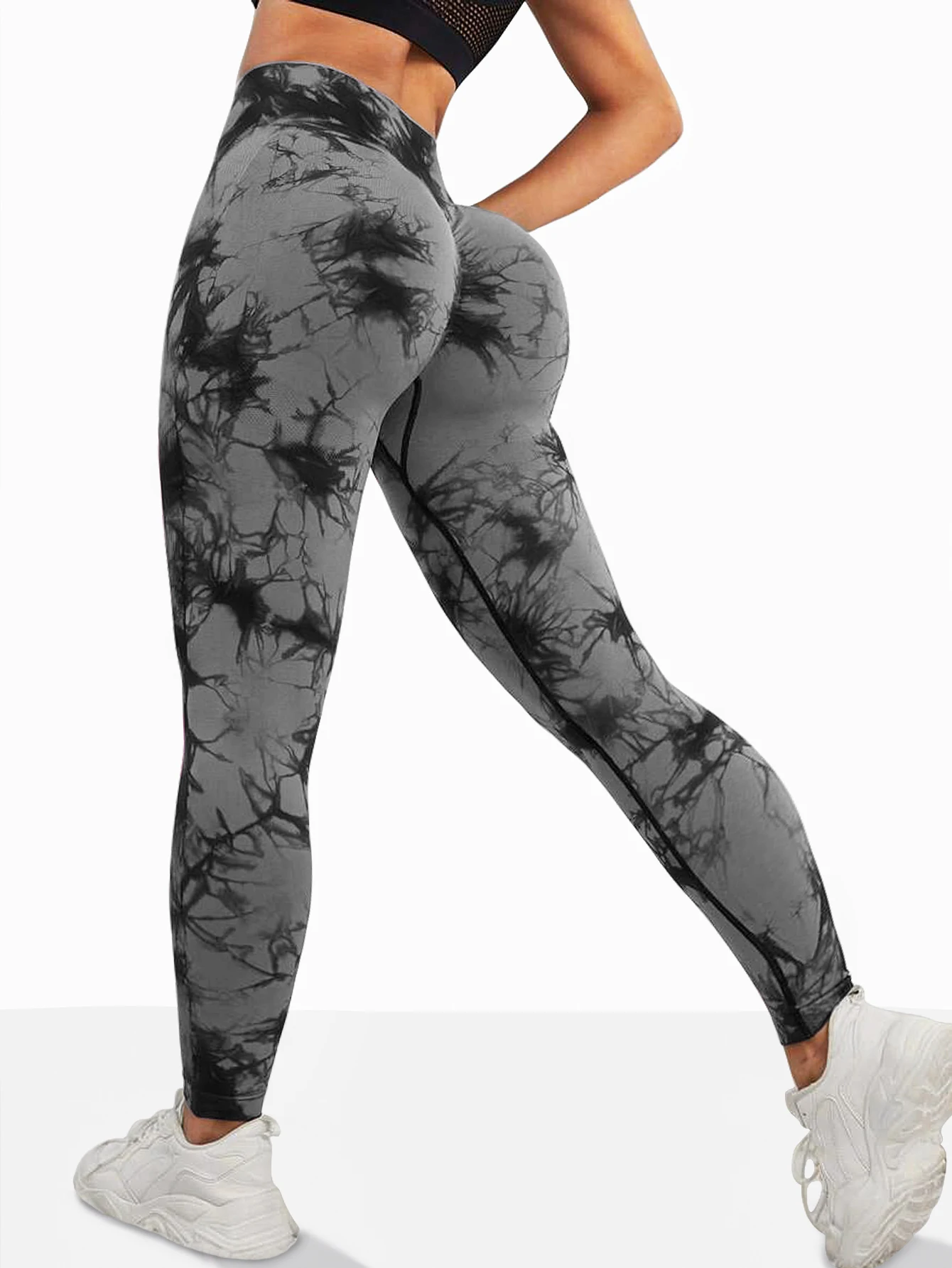 Legginsy tie-dye bezszwowe damskie na siłownię i fitness Drukarski owoc
