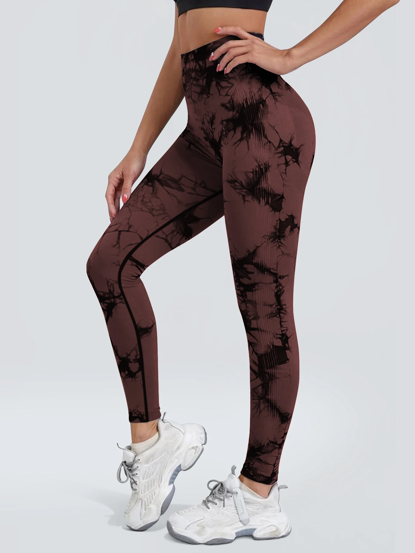 Legginsy tie-dye bezszwowe damskie na siłownię i fitness Połównośliwy