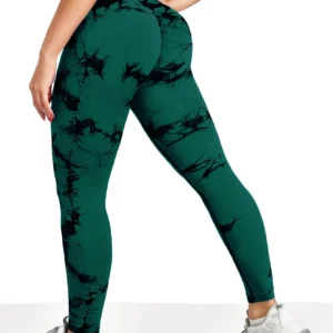 Legginsy tie-dye bezszwowe damskie na siłownię i fitness Zielony