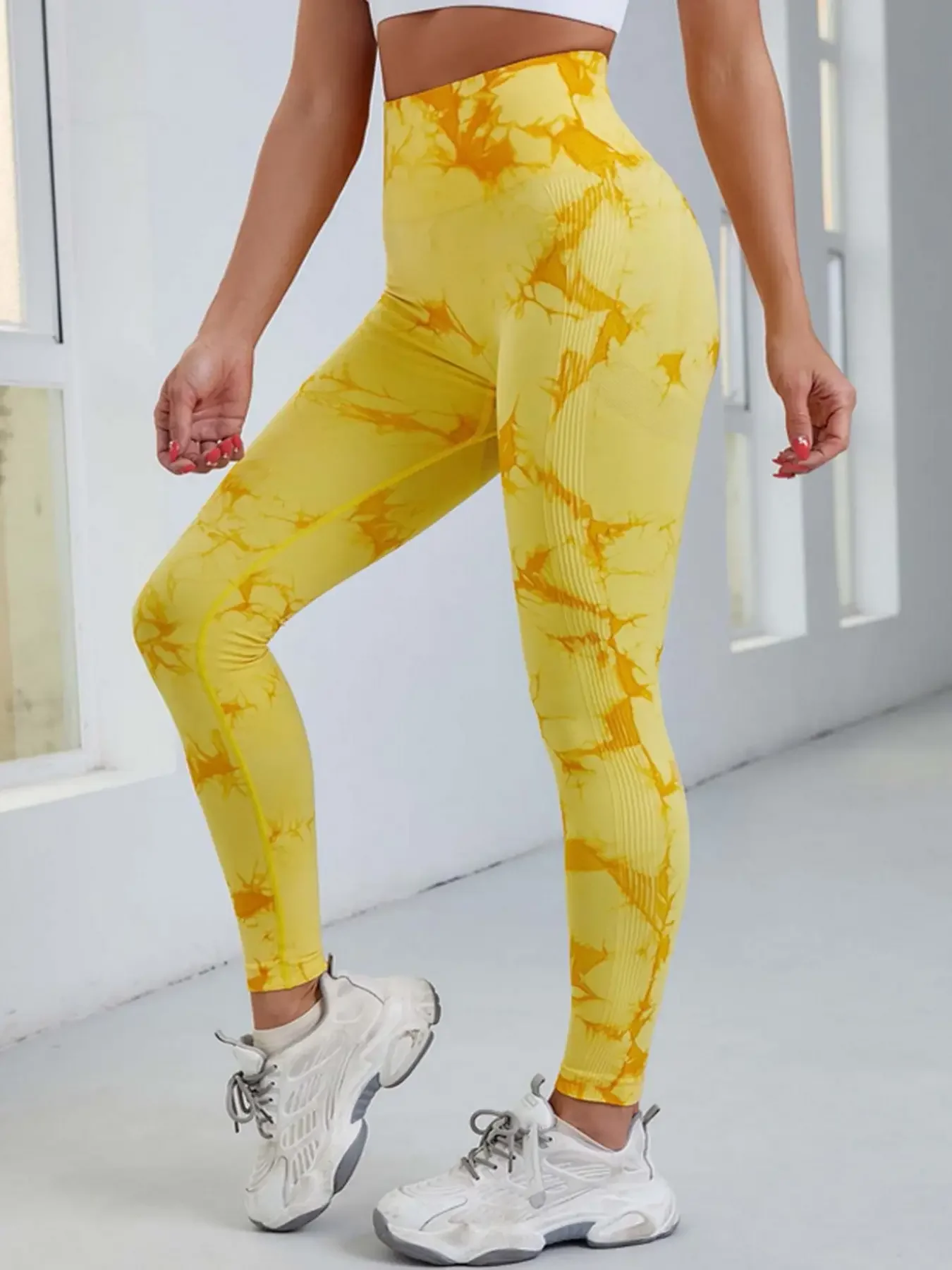 Legginsy tie-dye bezszwowe damskie na siłownię i fitness Zielony mech