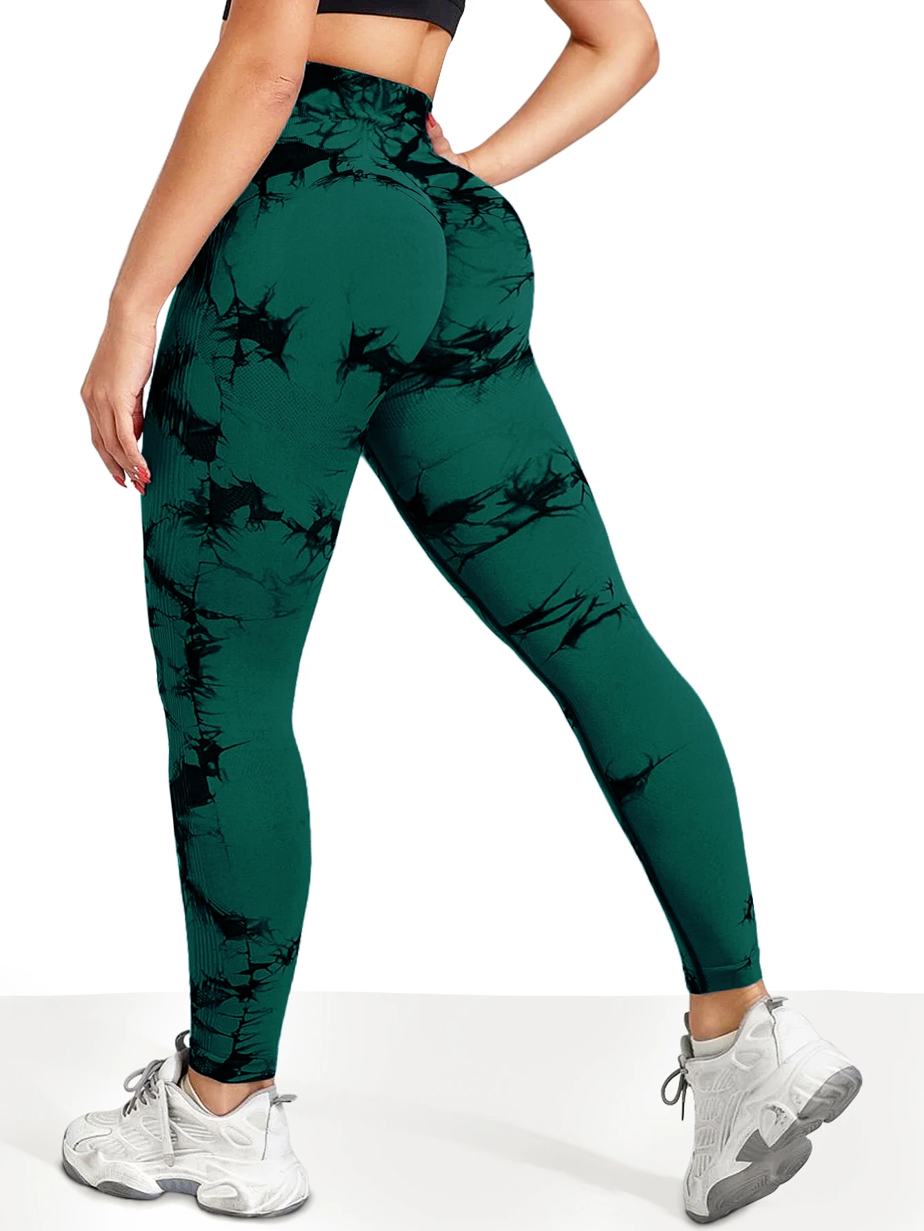 Legginsy tie-dye bezszwowe damskie na siłownię i fitness Zielony