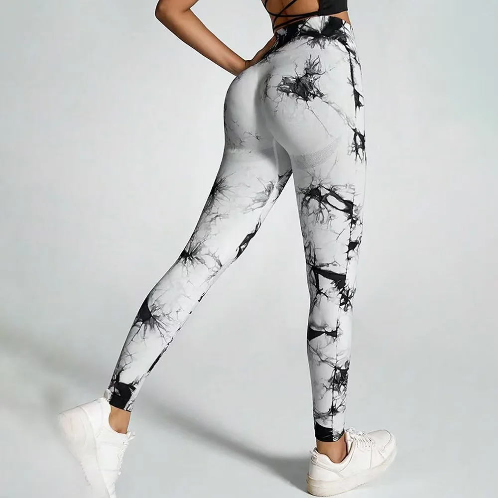 Legginsy tie-dye bezszwowe z wysokim stanem modelujące pośladki Beżowy