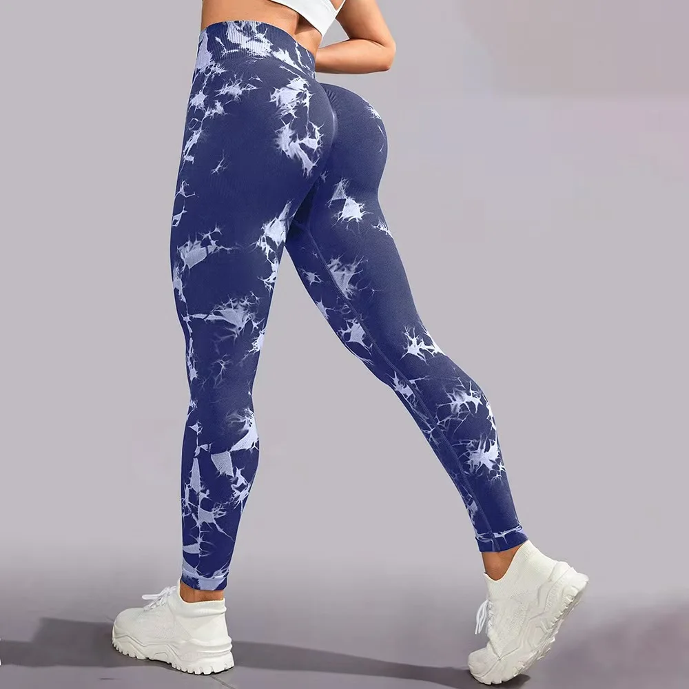 Legginsy tie-dye bezszwowe z wysokim stanem modelujące pośladki Blaszany niebieski