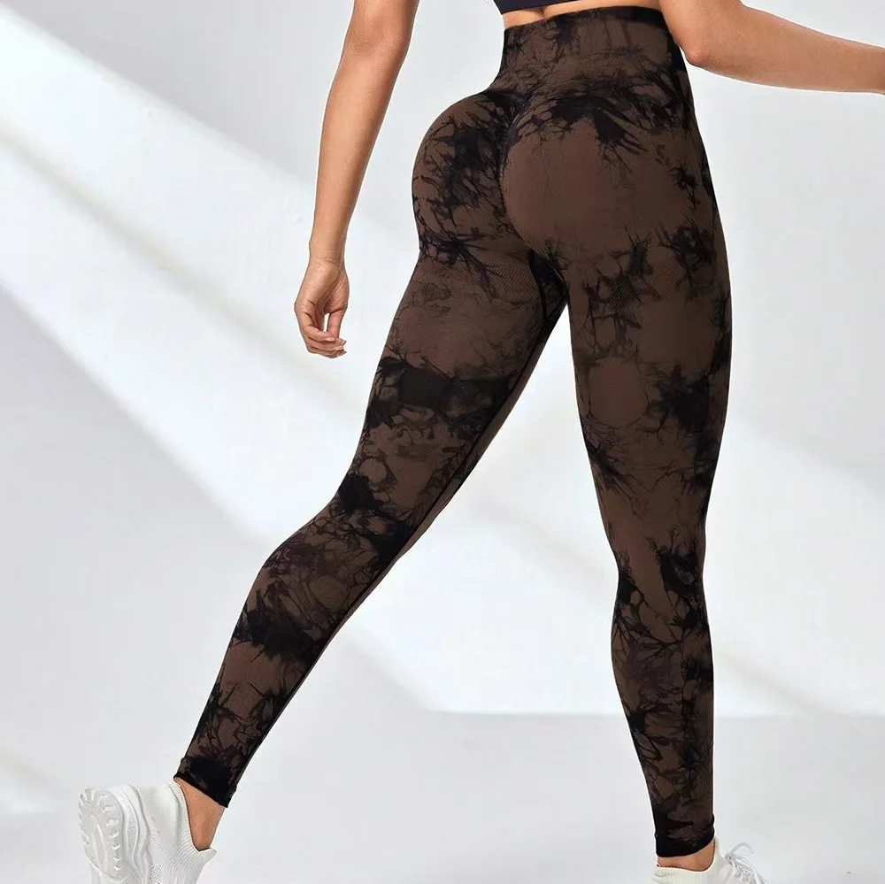 Legginsy tie-dye bezszwowe z wysokim stanem modelujące pośladki Brązowy