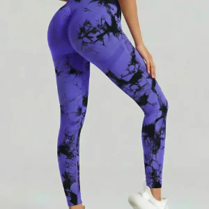 Legginsy tie-dye bezszwowe z wysokim stanem modelujące pośladki Irisa fioletowa