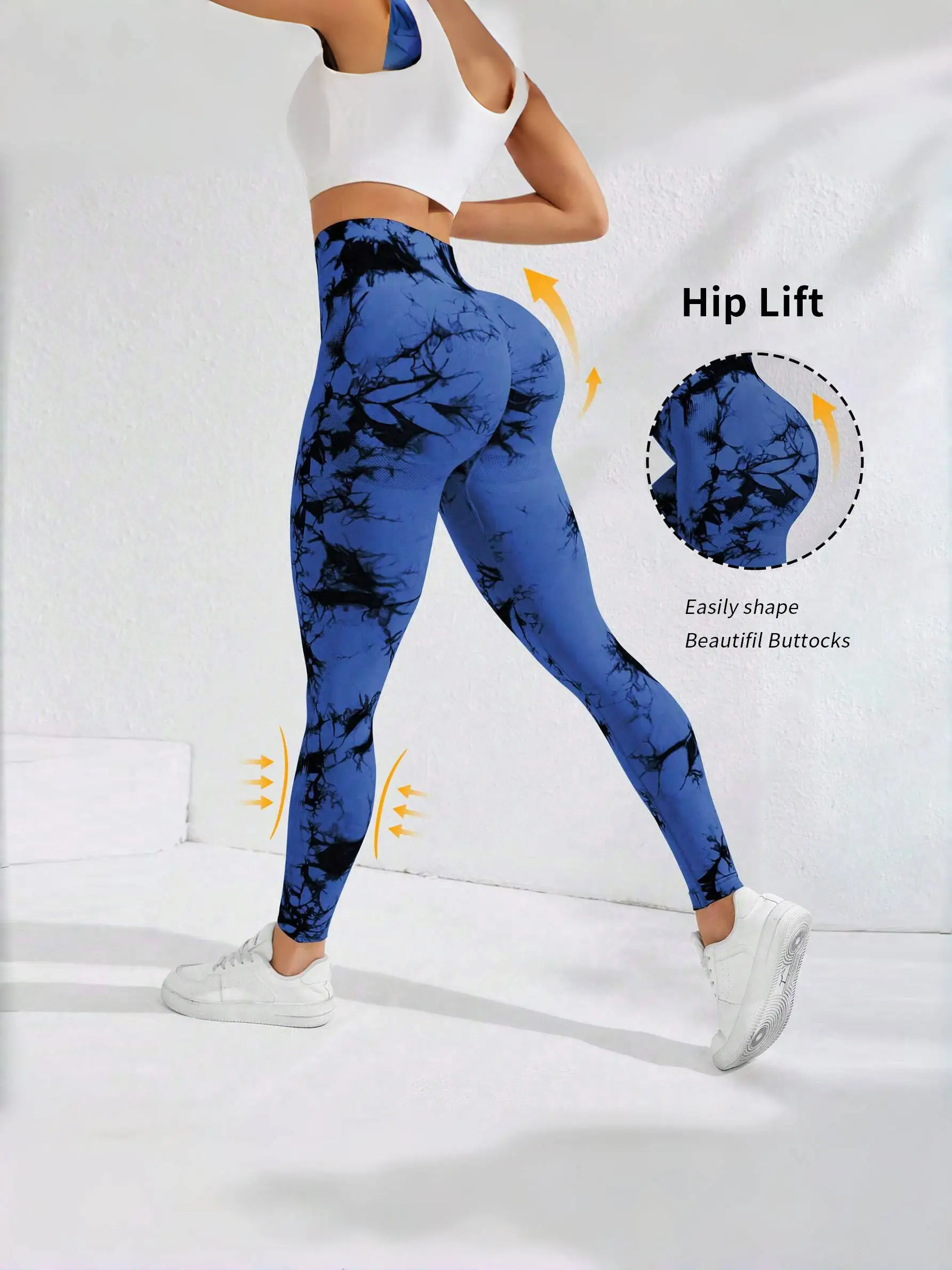 Legginsy tie-dye bezszwowe z wysokim stanem modelujące pośladki Niebieski