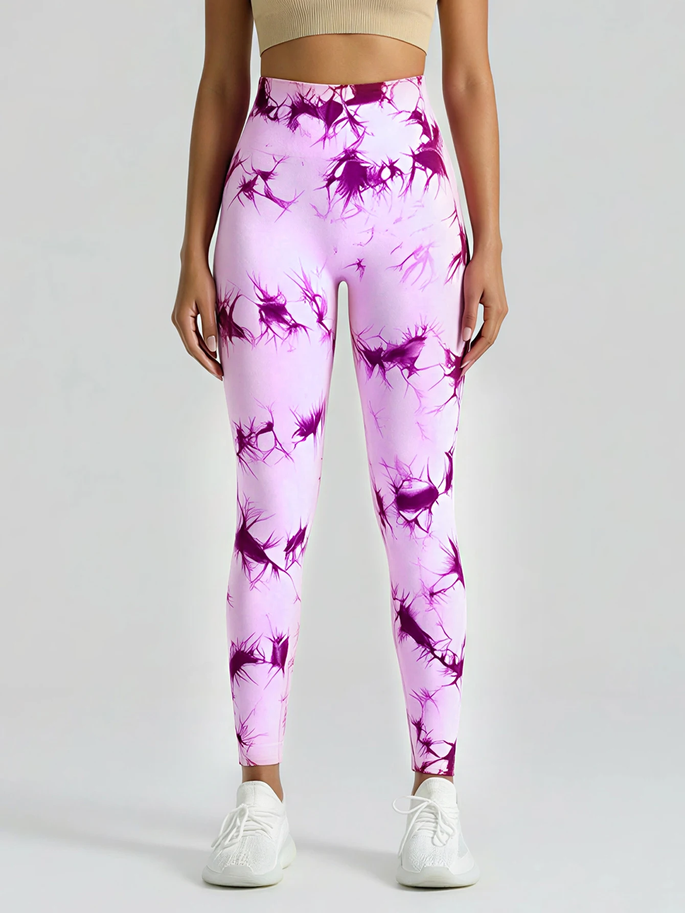 Legginsy tie-dye bezszwowe z wysokim stanem modelujące pośladki Różowy