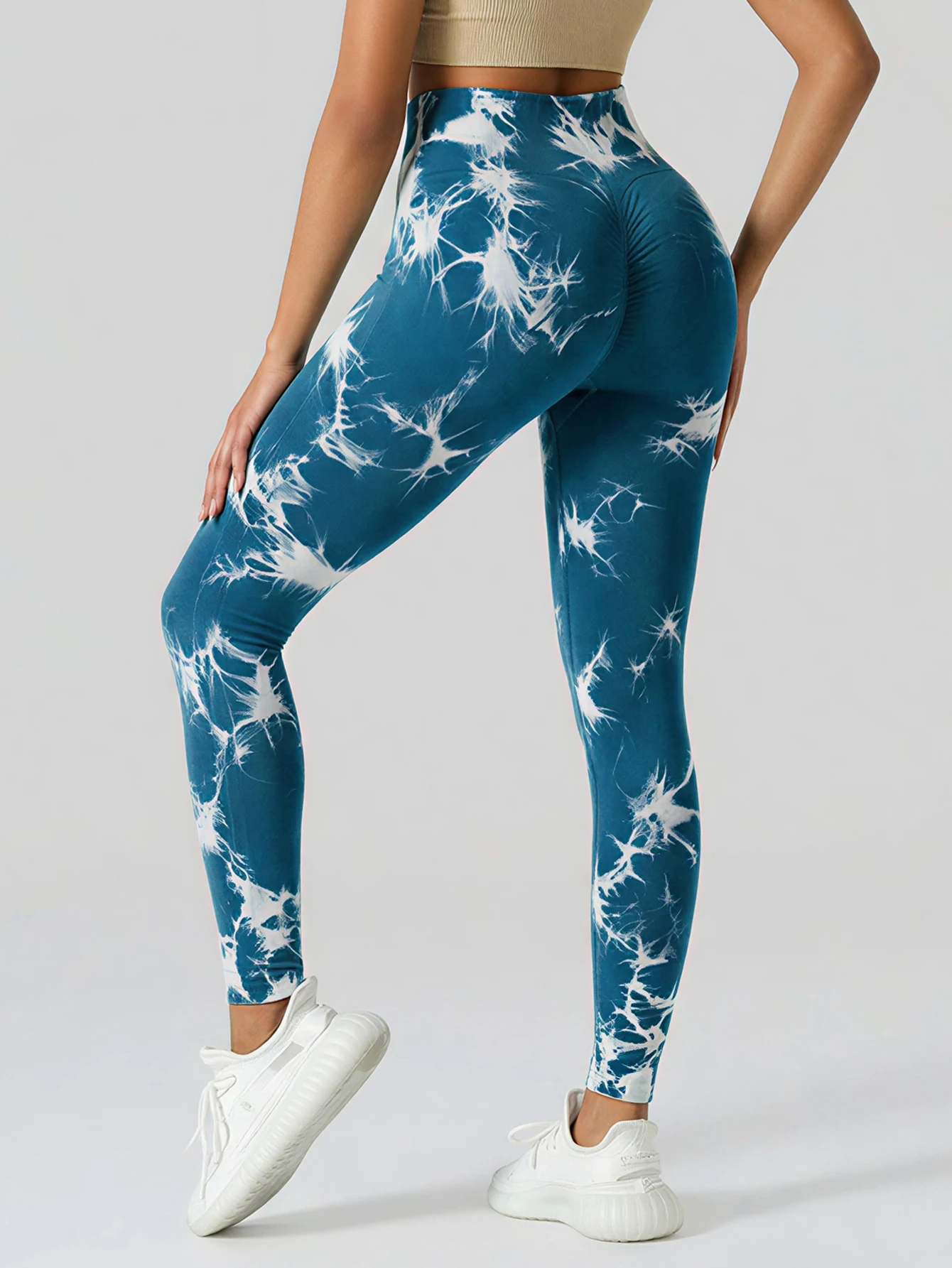 Legginsy tie-dye bezszwowe z wysokim stanem modelujące pośladki Zielony mech