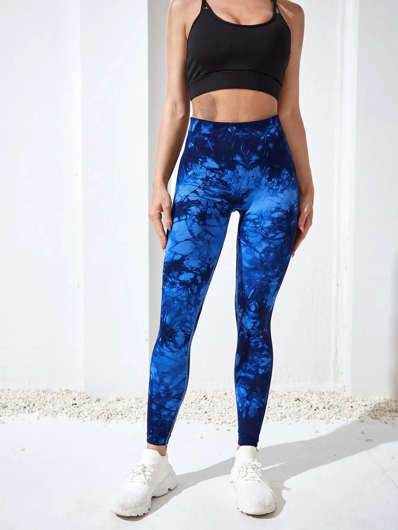 Legginsy tie-dye damskie do jogi miękkie elastyczne z wysokim stanem Beżowy