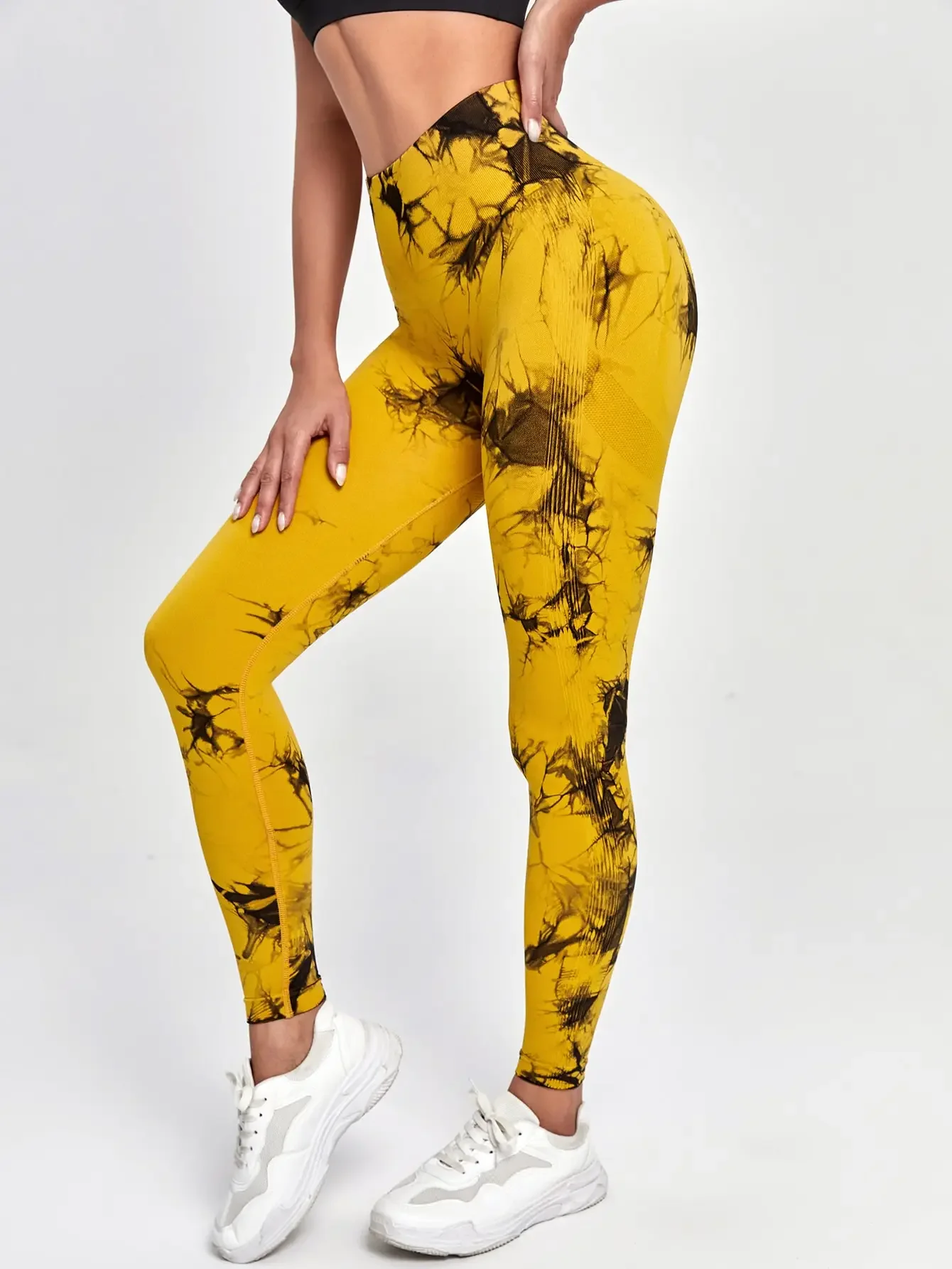 Legginsy tie-dye damskie do jogi miękkie elastyczne z wysokim stanem Zielony