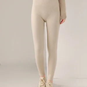 Legginsy z wełny merino damskie ciepłe na jesień i zimę Beżowy