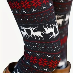Legginsy z wzorem łosia i płatka śniegu vintage Wielo
