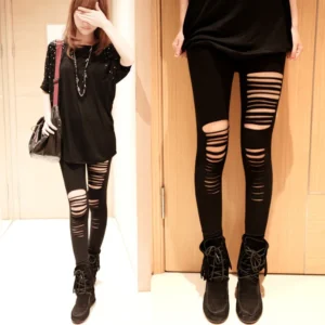 Legginsy z dziurami niski stan seksowne club look damskie Czarny