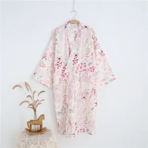 Lekka bawełniana piżama kimono yukata na lato Beżowy