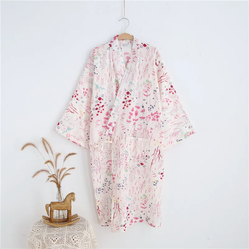 Lekka bawełniana piżama kimono yukata na lato Beżowy