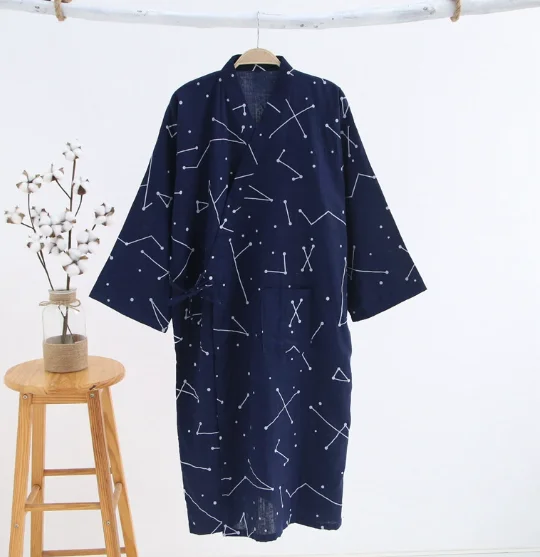 Lekka bawełniana piżama kimono yukata na lato Turkusowy