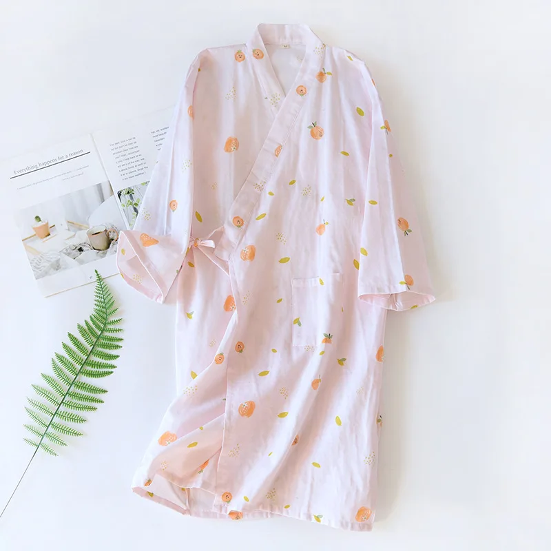 Lekka bawełniana piżama kimono yukata na lato żółty
