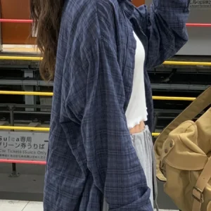 Lekka koszula z filtrem UV w kratę plus size Pomarańczowy