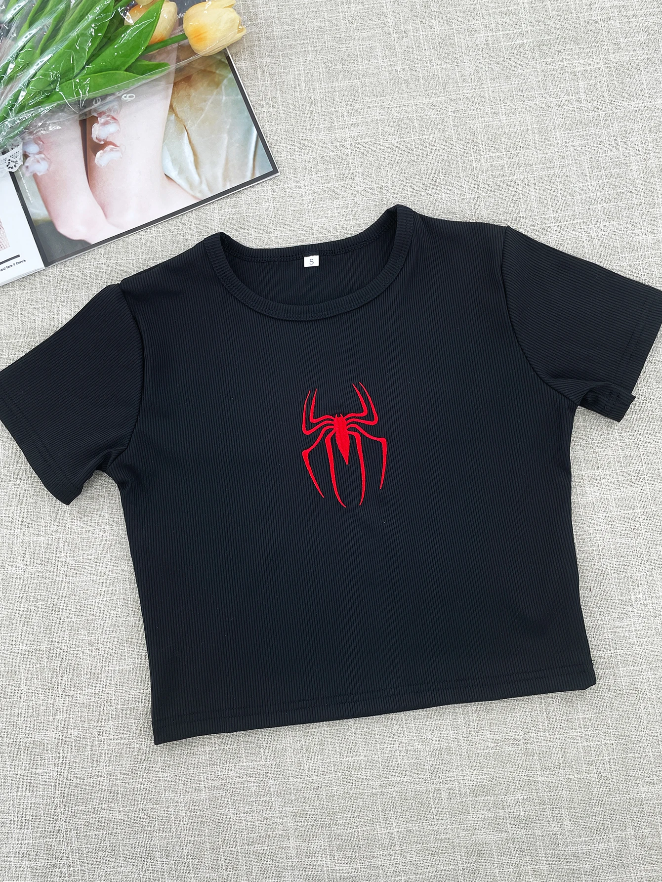 Letni crop top damski z nadrukiem Brasil streetwear Fioletowy